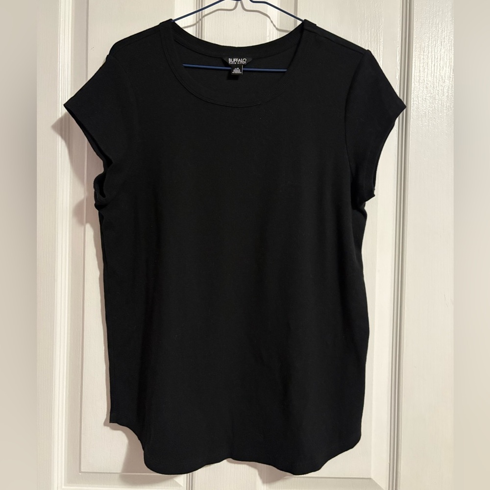 Buffalo David Bitton Black Short Sleeve Ribbed Top